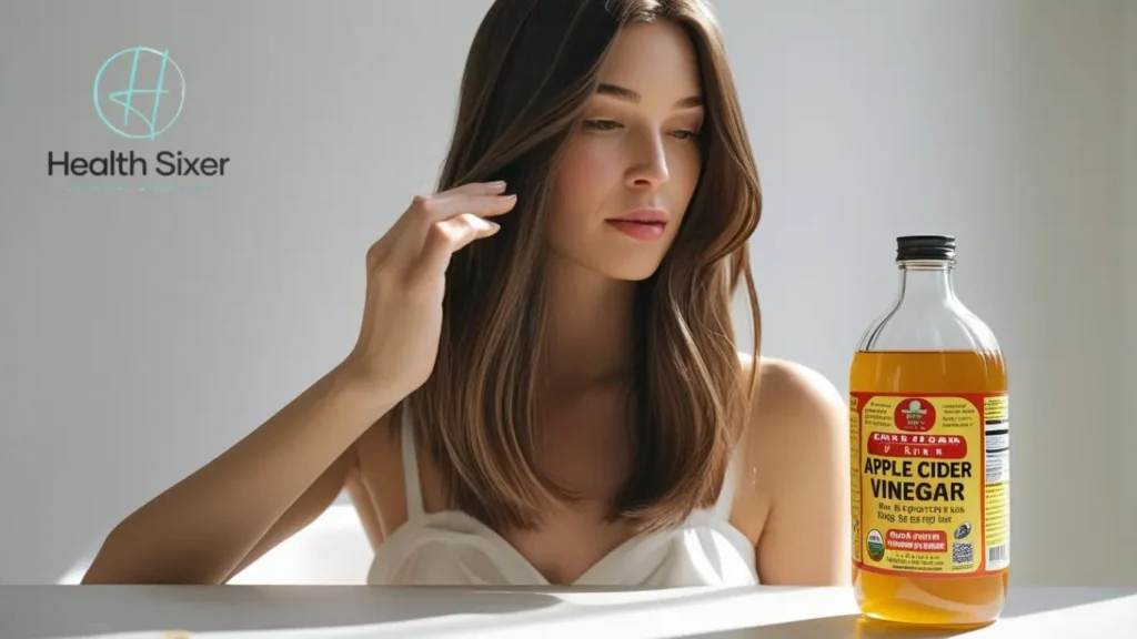 girl is applying apple cider vinegar to get rid of dandruff permanently