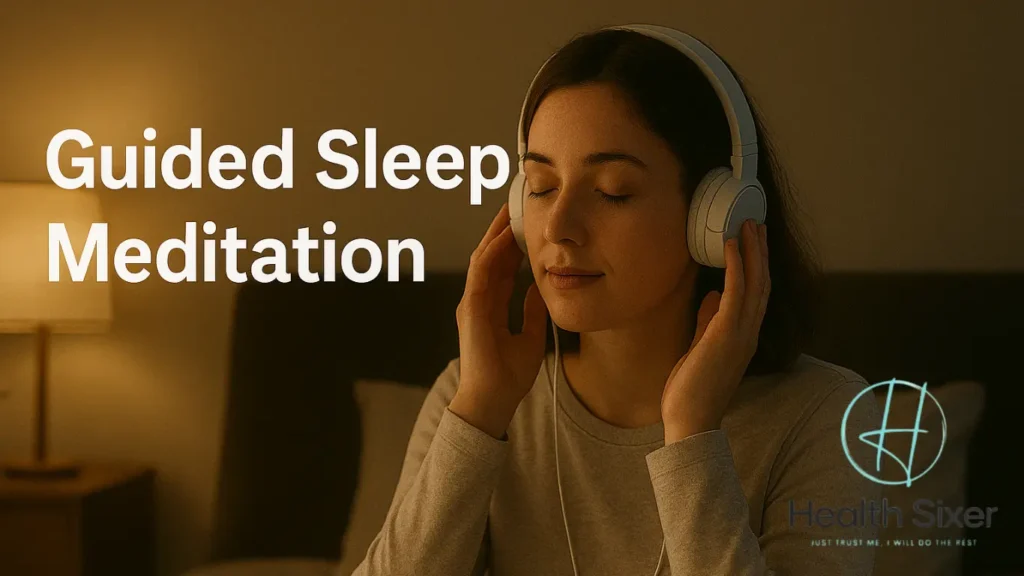 girl is following guided sleep meditation before sleep