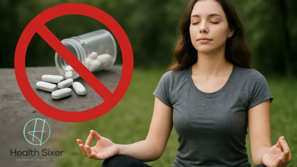 girl is doing meditation before sleep and avoiding pills