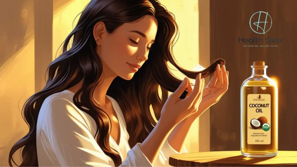 girl is massaging coconut oil to get rid of dandruff permanently