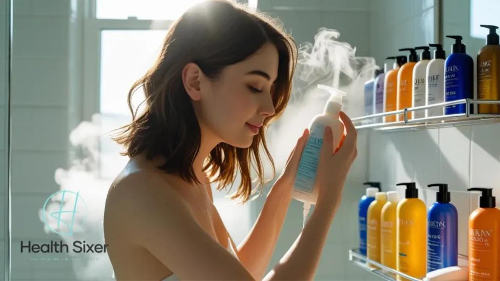 girl applying anti-dandruff shampoo